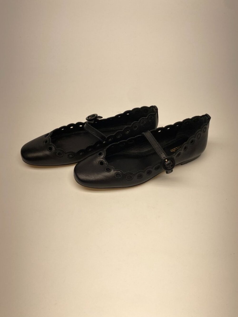 Larroudé Womens Blaire Black Leather Scalloped Ballet Flats Size 6.5